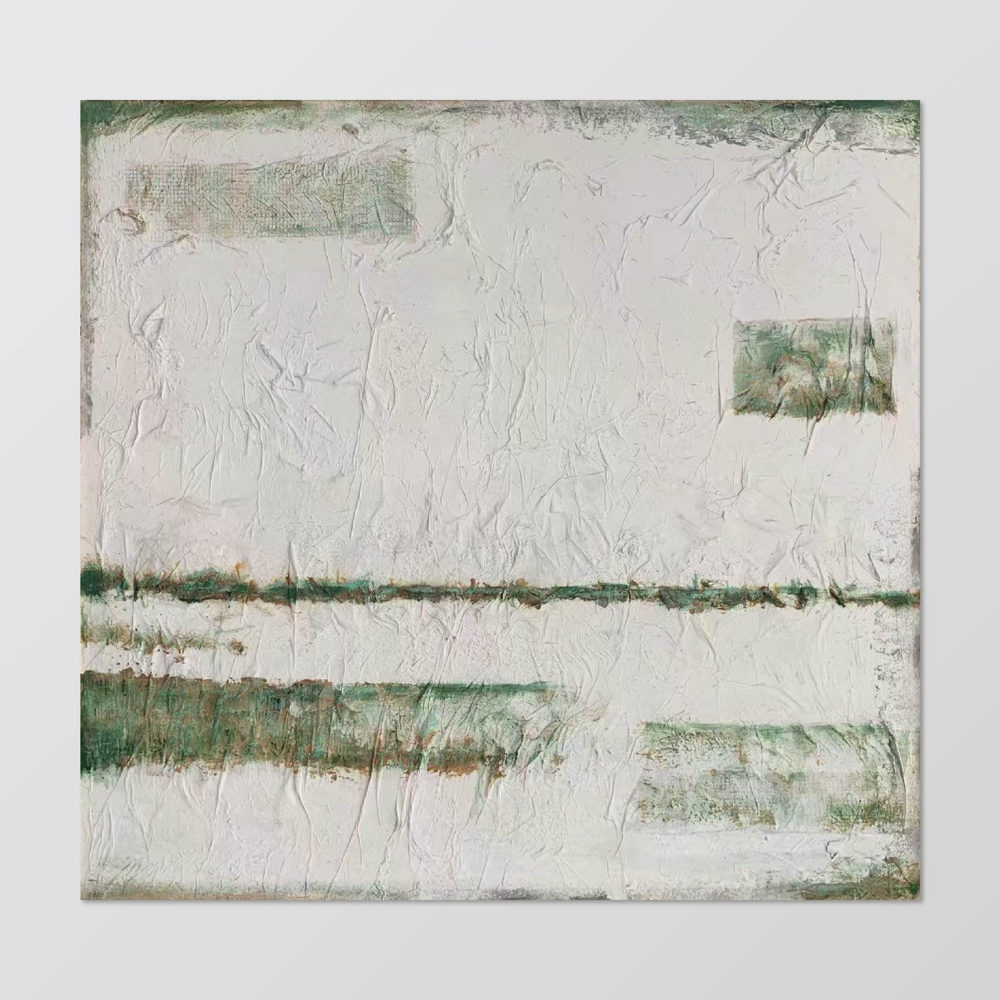 Abstract Painting"Green Traces on White Wall"