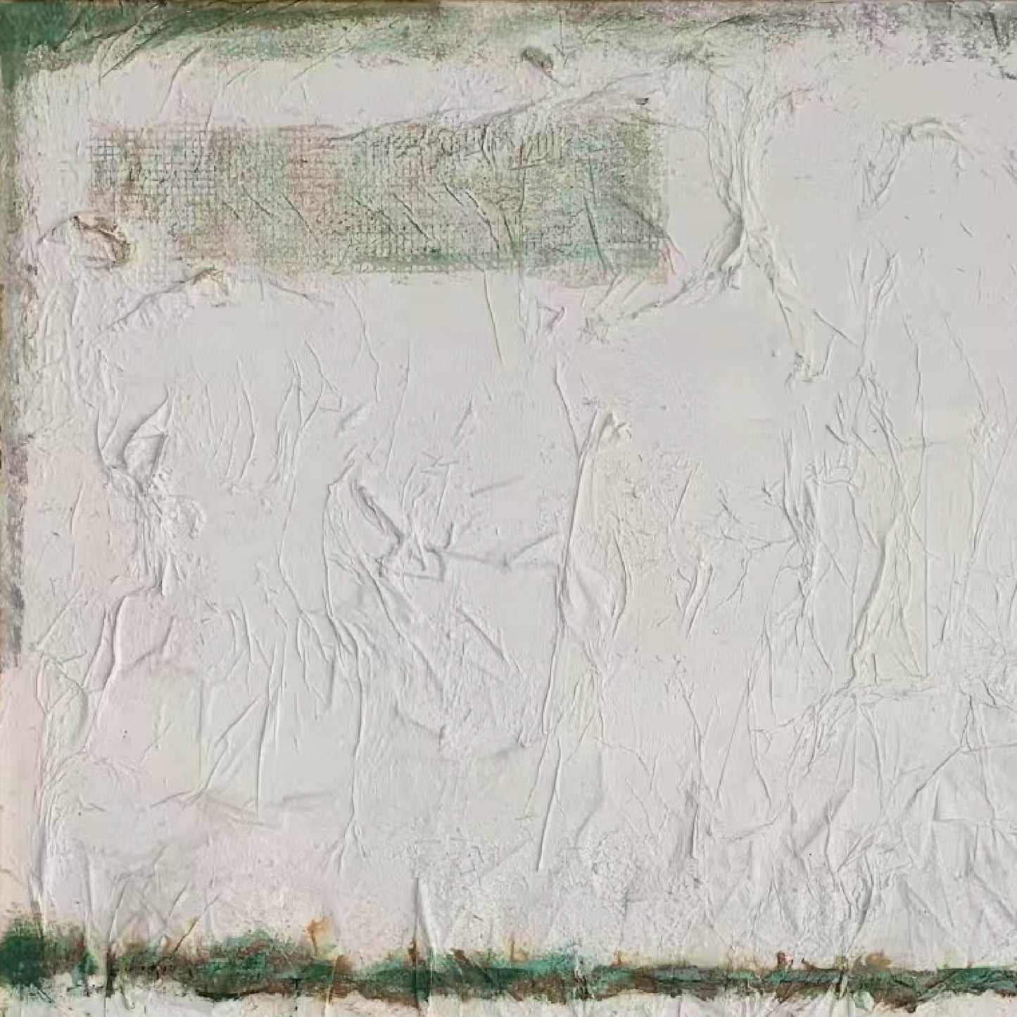 Abstract Painting"Green Traces on White Wall"