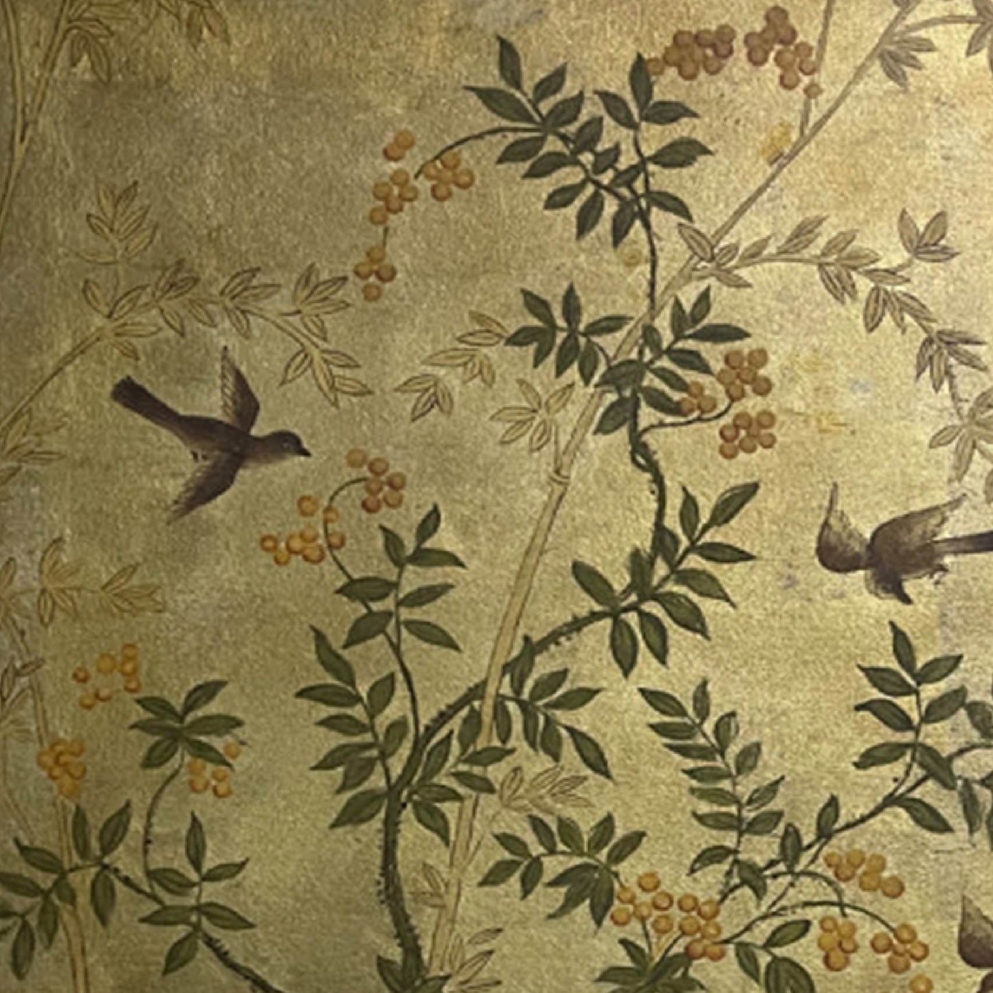 gold-leaf painting"Flowers and Birds on Golden Background: Rhythm of Nature"