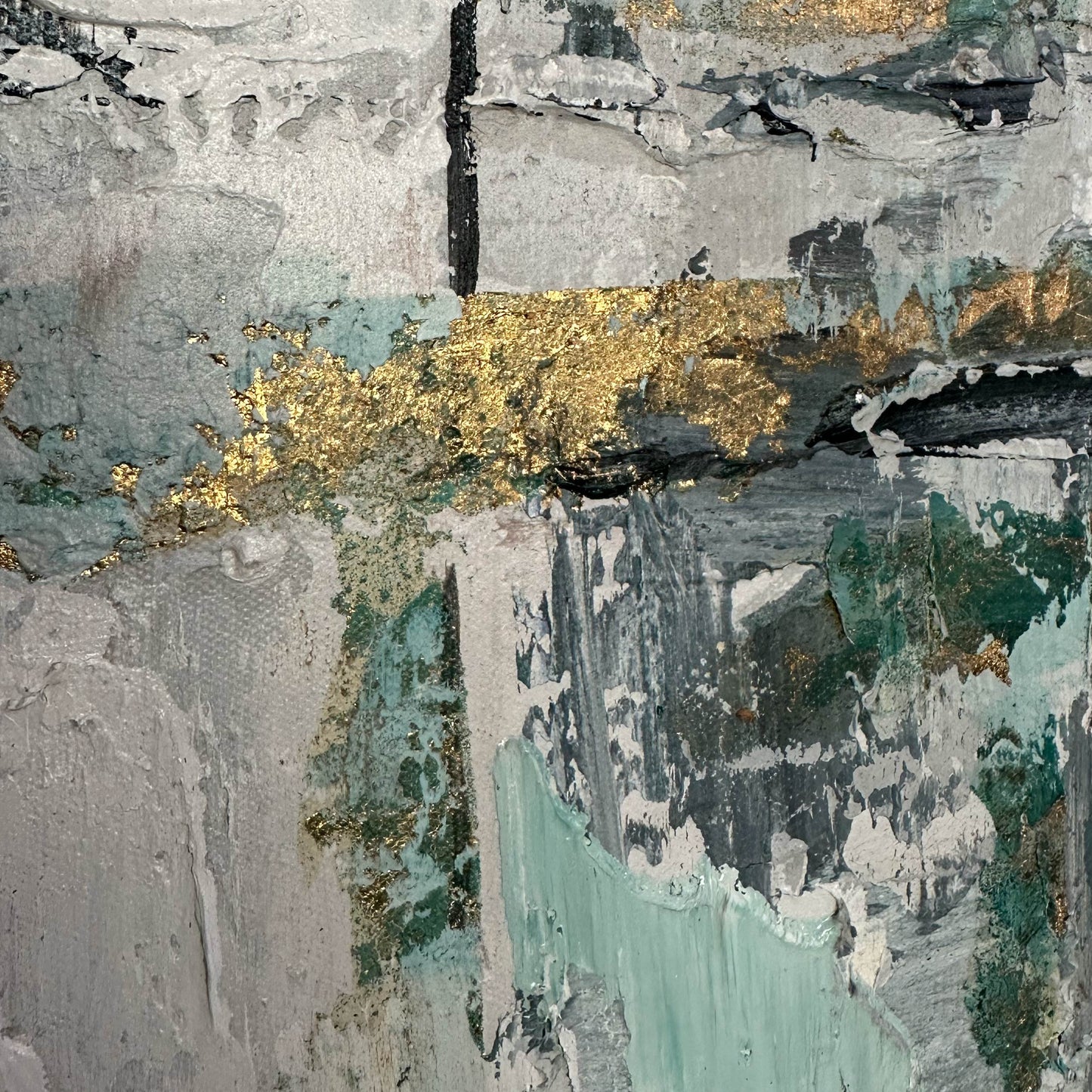 Texture Hand - painted Art"Golden Chords in the Gray Blue Symphony"