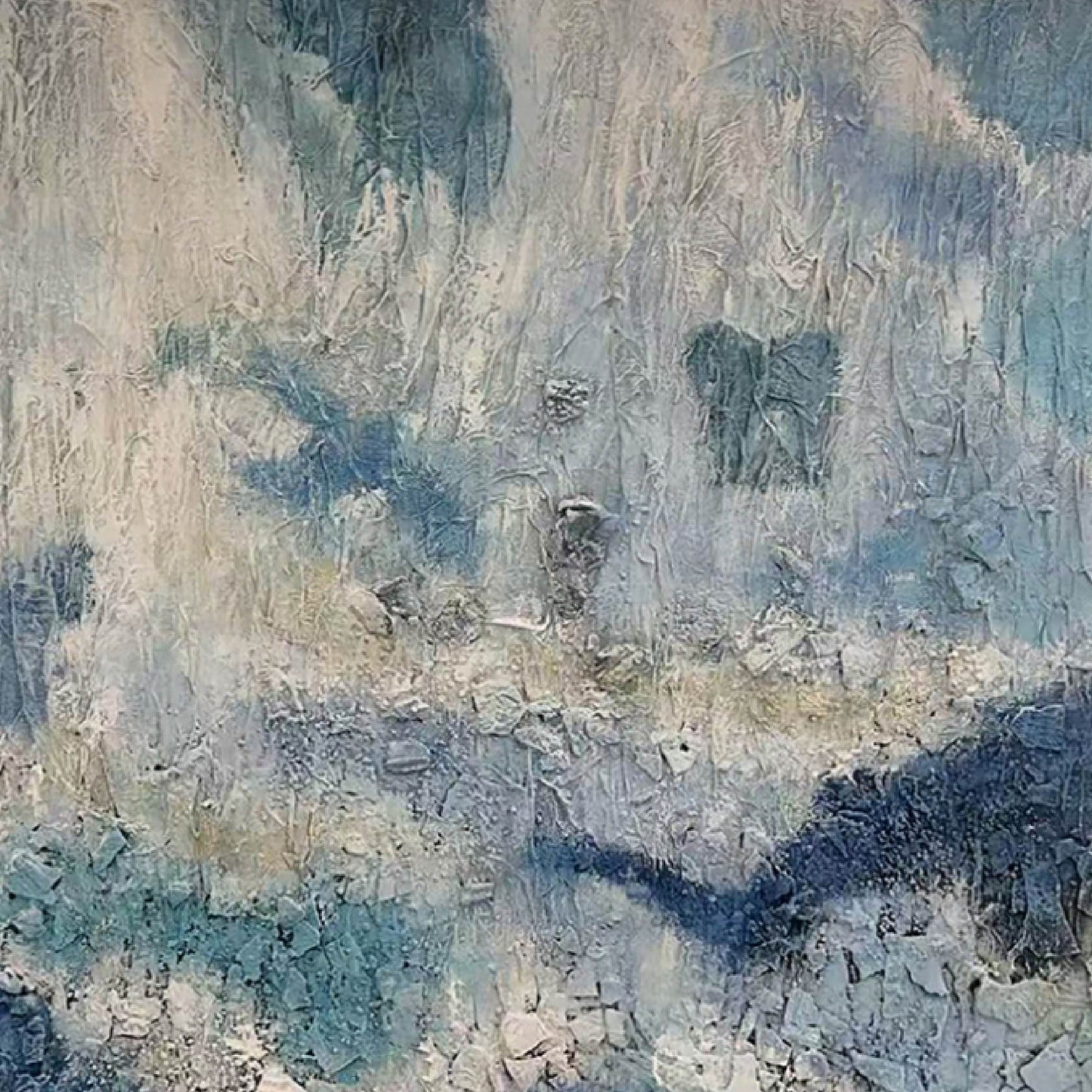 texture painting"Time - Etched Blue and White"