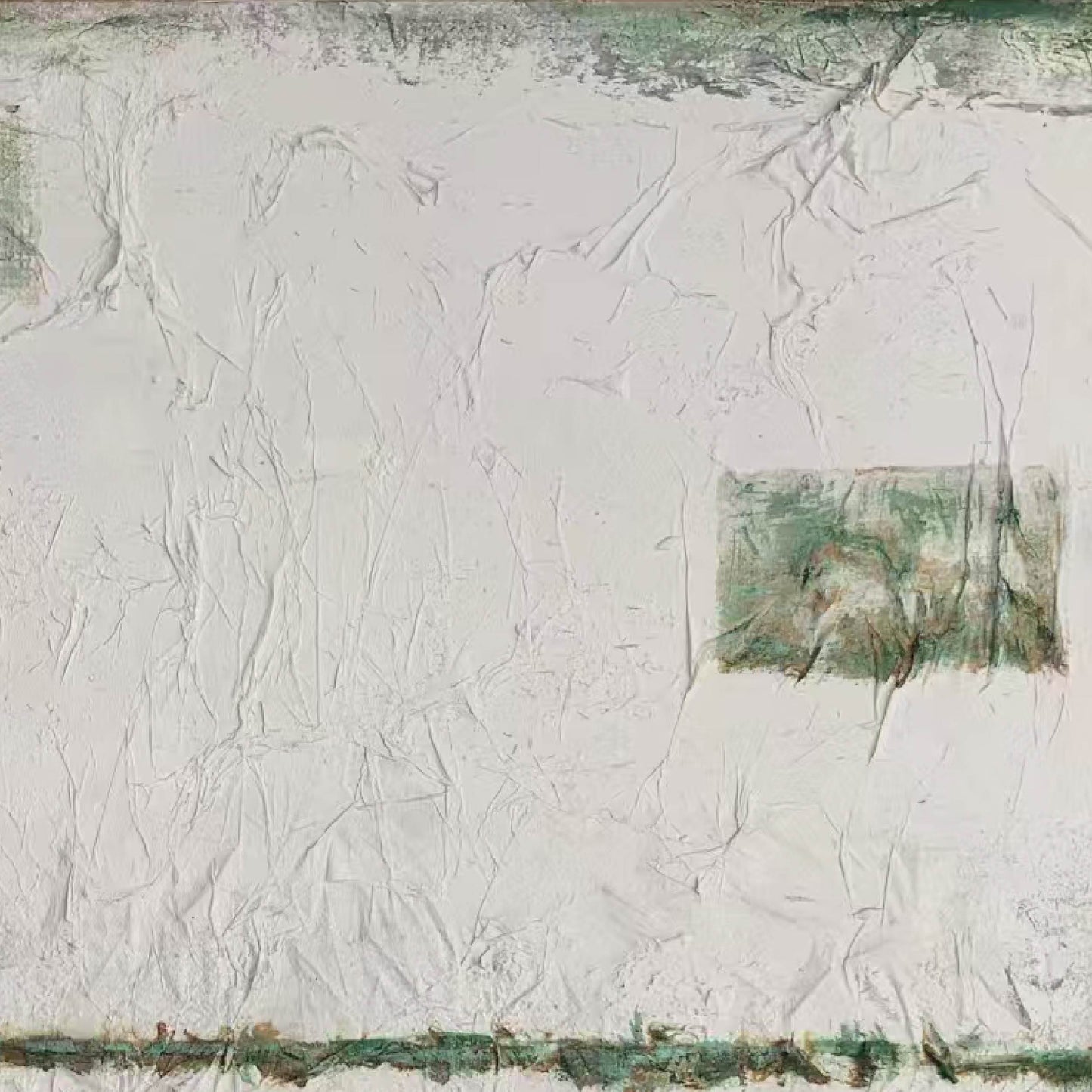 Abstract Painting"Green Traces on White Wall"
