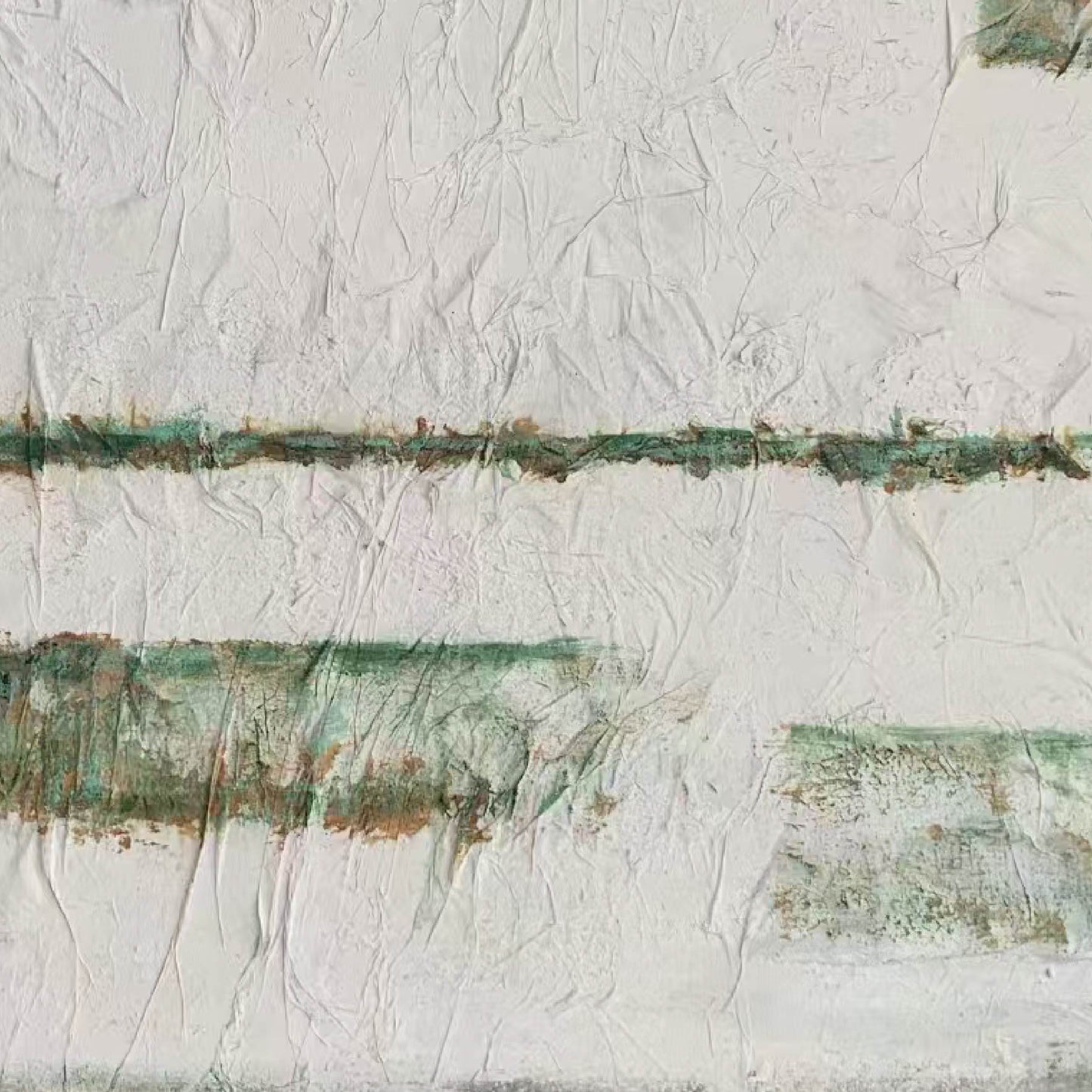 Abstract Painting"Green Traces on White Wall"