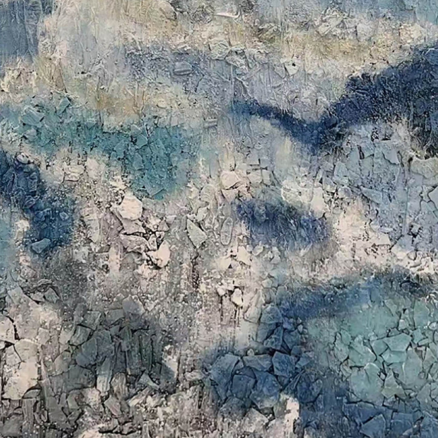 texture painting"Time - Etched Blue and White"