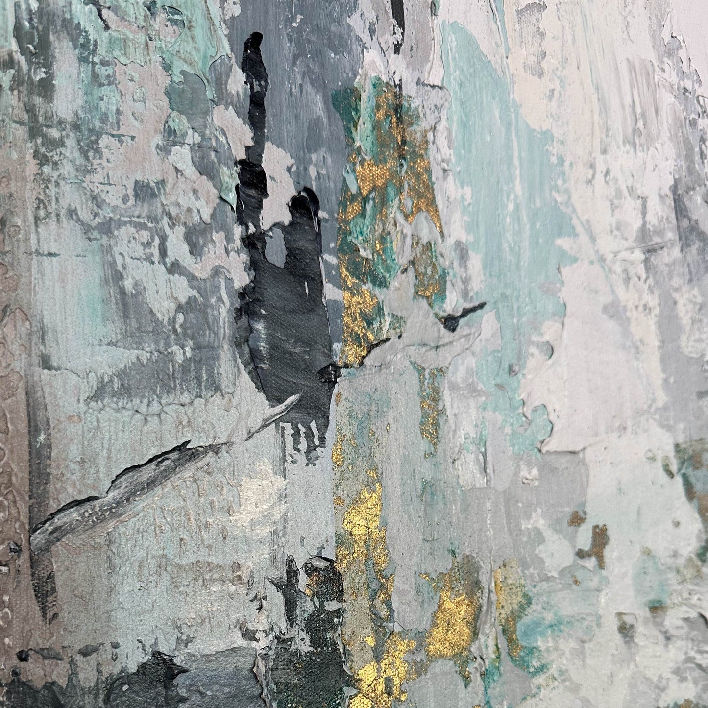 Texture Hand - painted Art"Golden Chords in the Gray Blue Symphony"