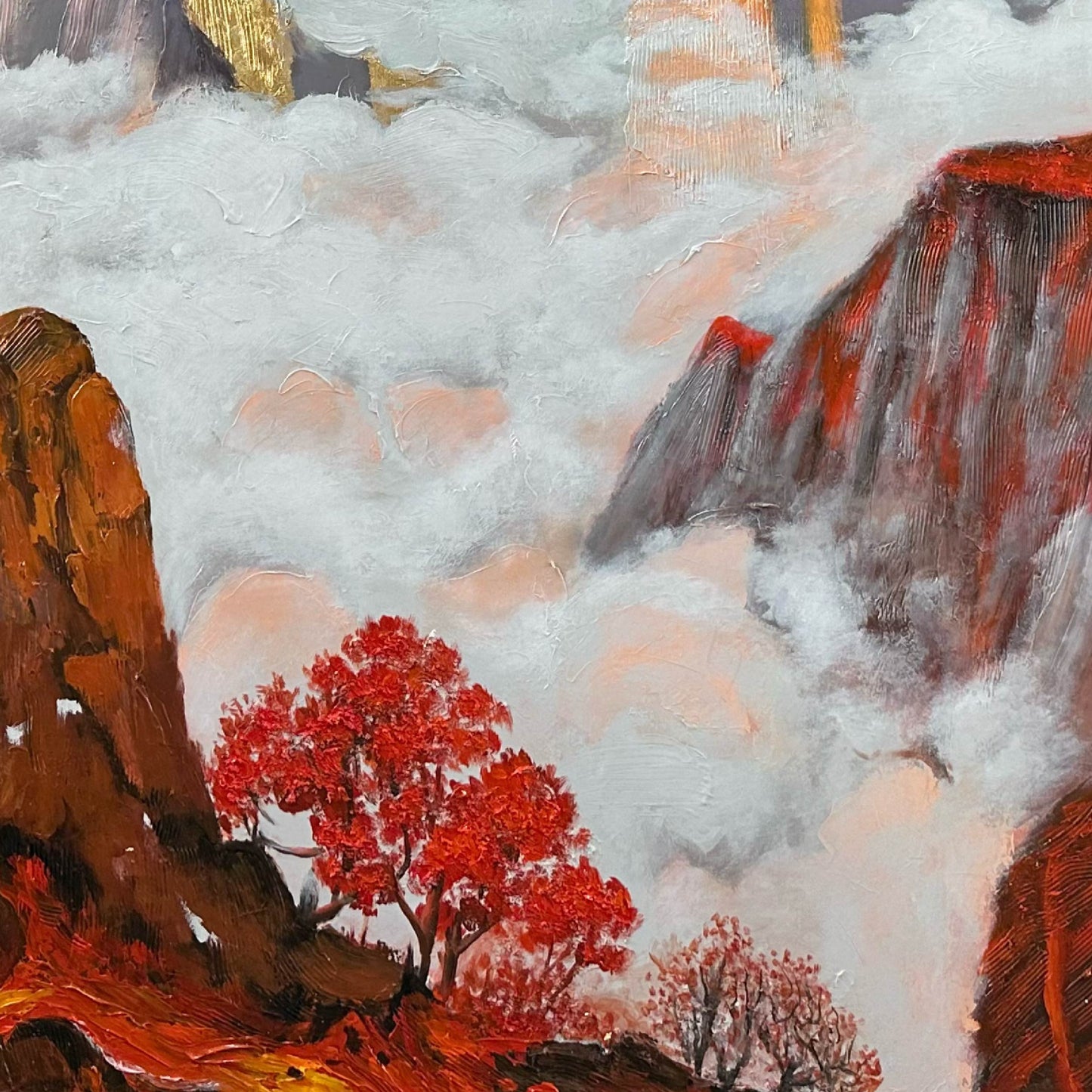 landscape painting"Red Cliffs & Cloud Waterfalls"