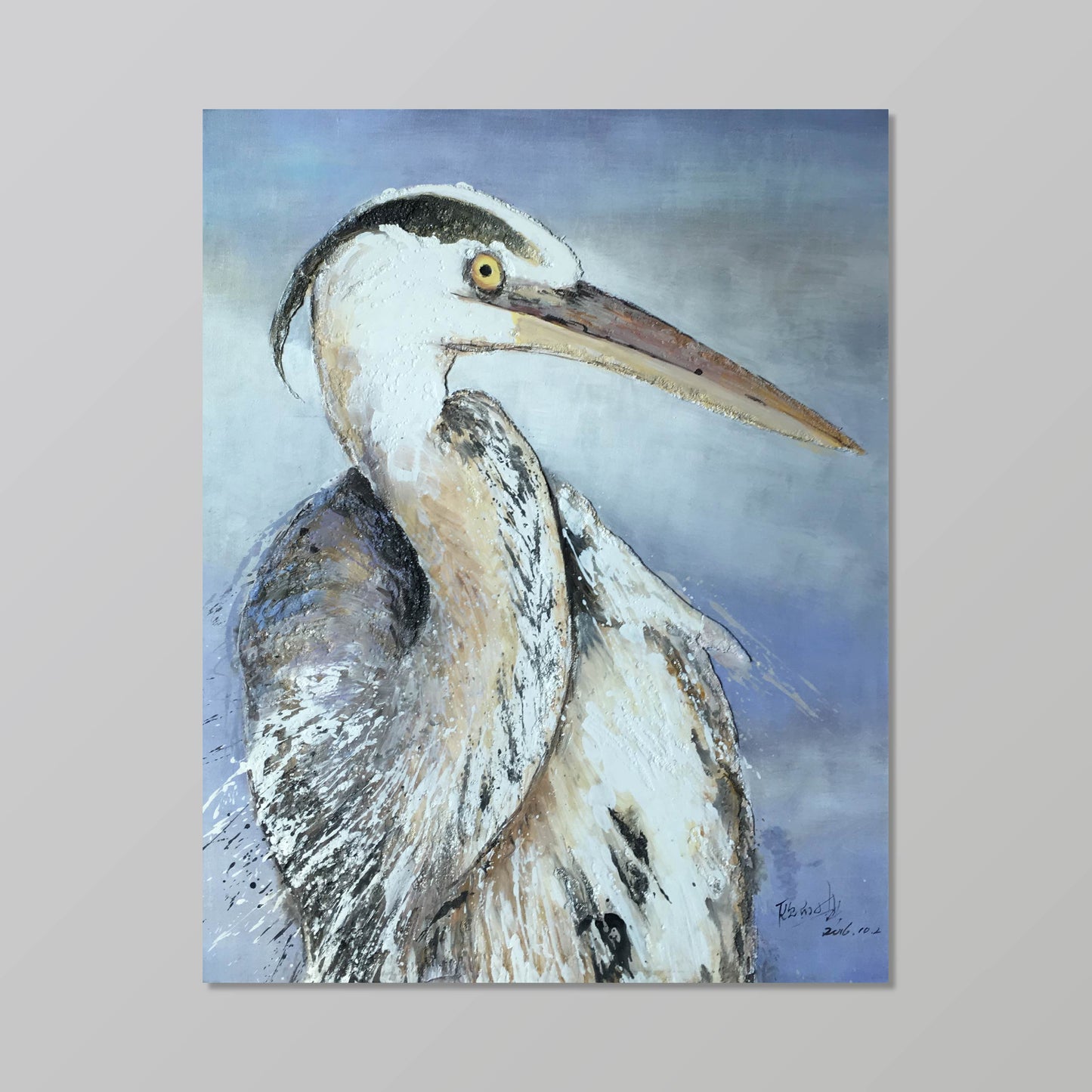 texture painting"grey heron"