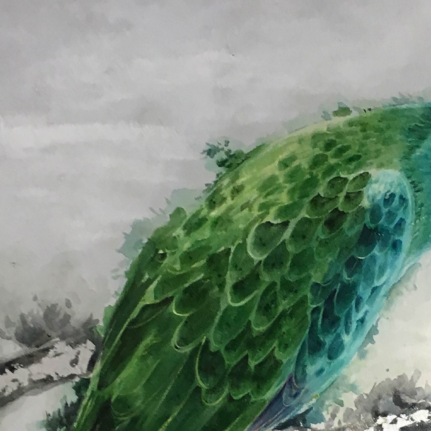 still life painting"a parrot on the branch"