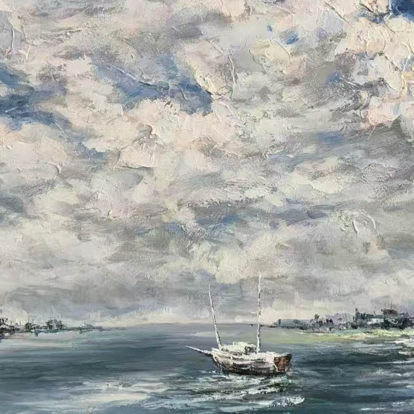 landscape painting"Boat Moored in Cloud Shadows"