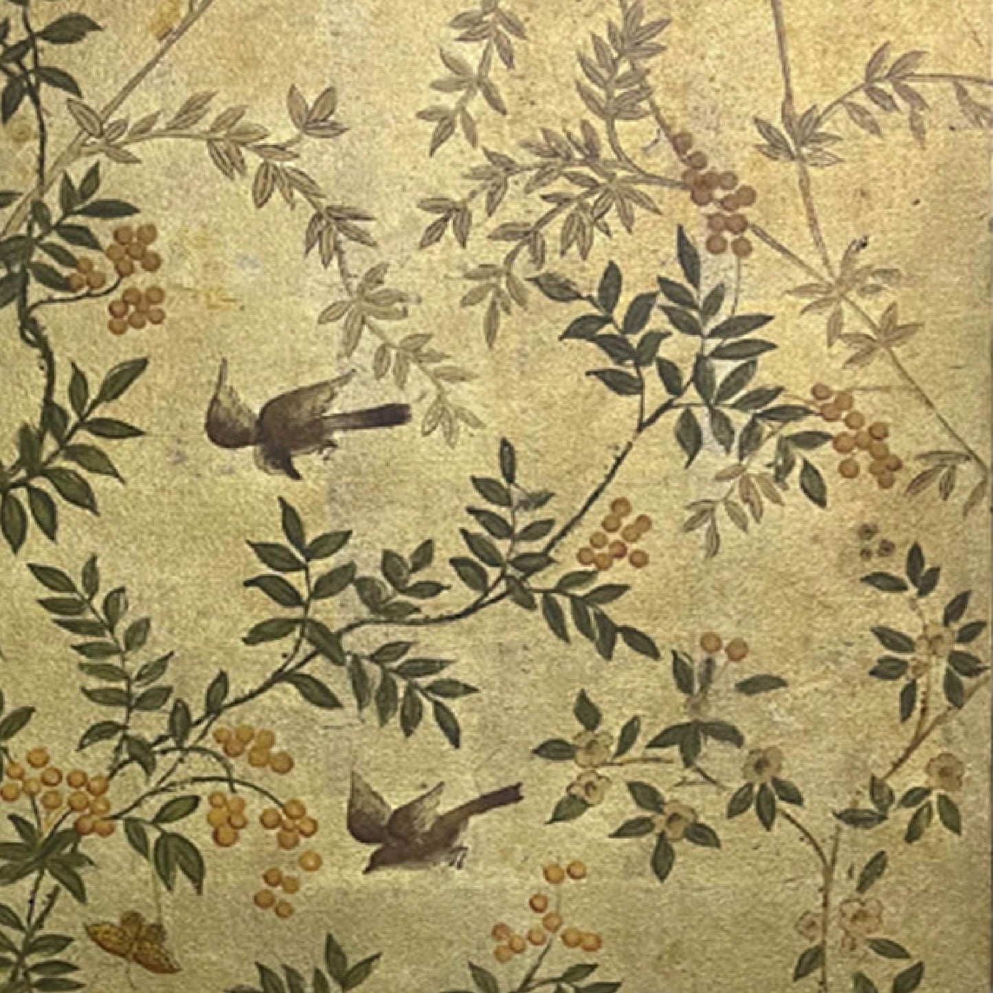 gold-leaf painting"Flowers and Birds on Golden Background: Rhythm of Nature"