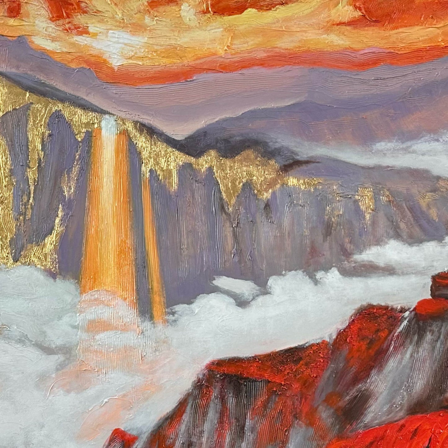 landscape painting"Red Cliffs & Cloud Waterfalls"