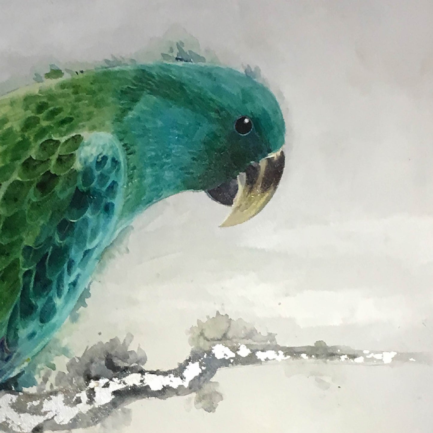 still life painting"a parrot on the branch"