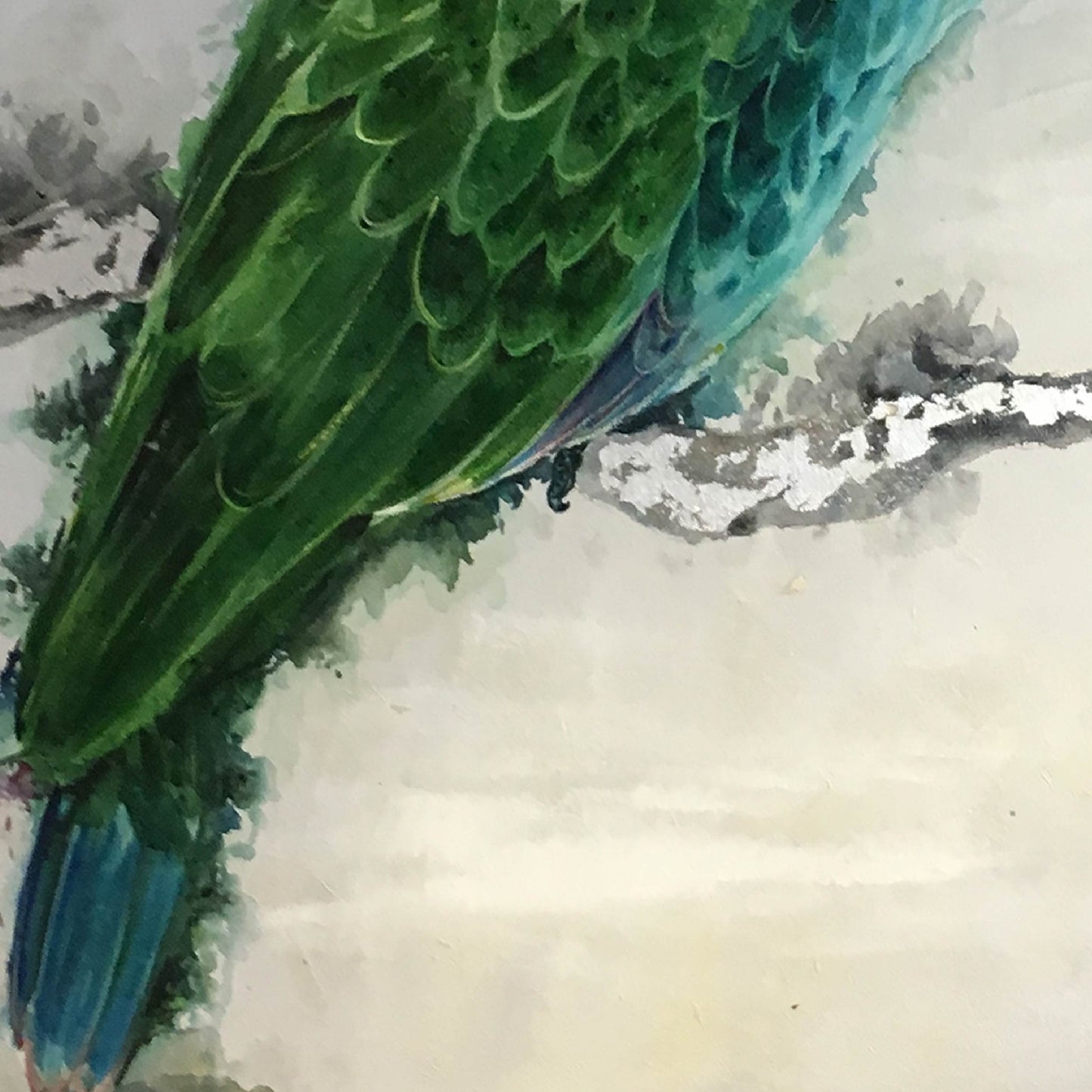 still life painting"a parrot on the branch"