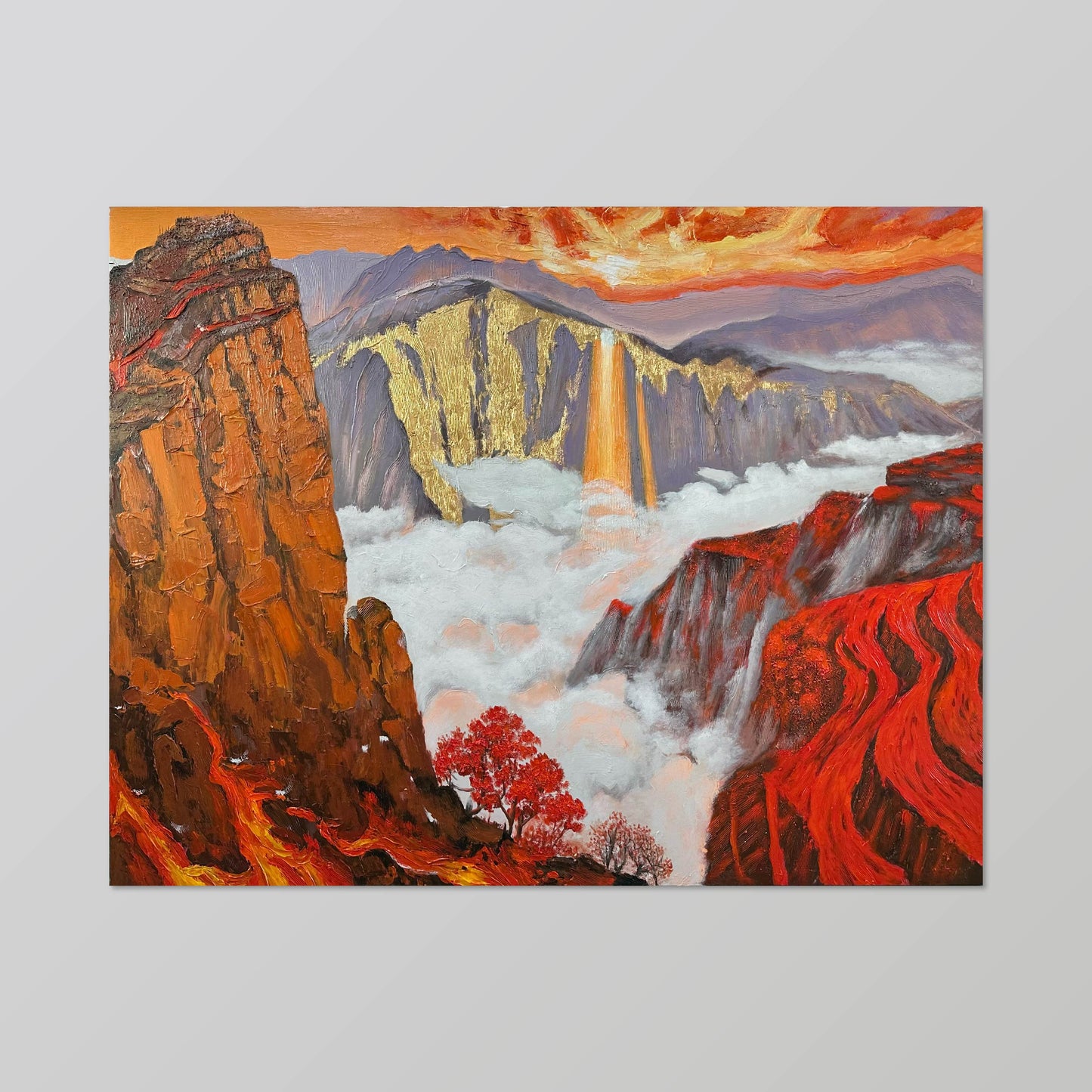 landscape painting"Red Cliffs & Cloud Waterfalls"