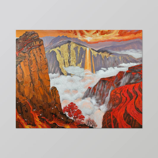 landscape painting"Red Cliffs & Cloud Waterfalls"