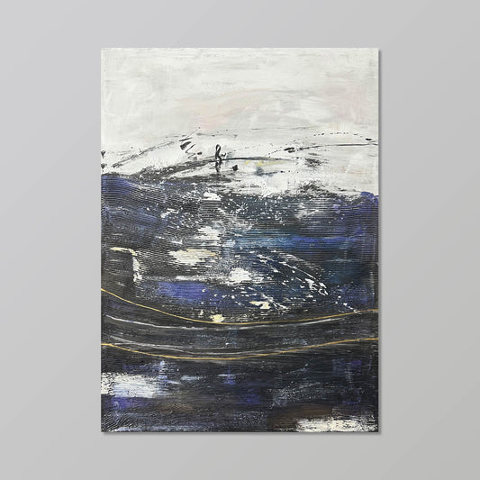 Abstract Painting"Wave Shadows, Golden Bands, Hazy Sky "