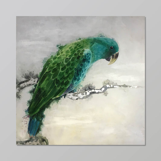 still life painting"a parrot on the branch"