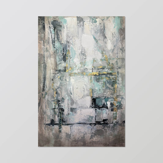 Texture Hand - painted Art"Golden Chords in the Gray Blue Symphony"