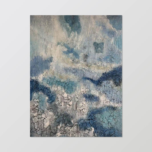 texture painting"Time - Etched Blue and White"