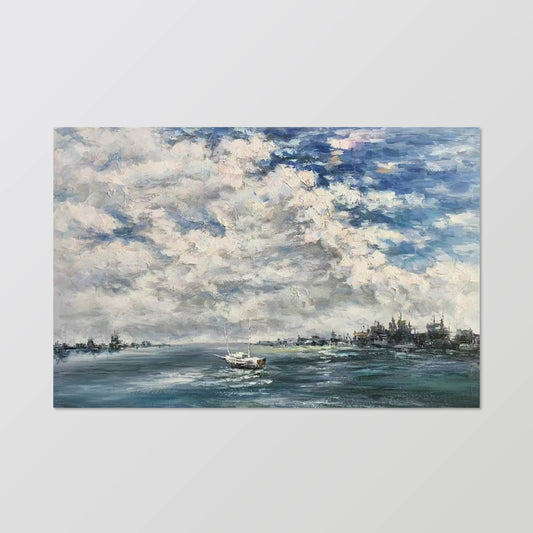 landscape painting"Boat Moored in Cloud Shadows"